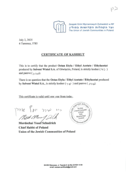 Kosher EtOAc Certificate until 2026-07-01